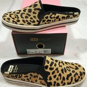 NWT KATE SPADE KEDS Double Deck Leopard Calf Hair Mules Slipon Leopard Slides